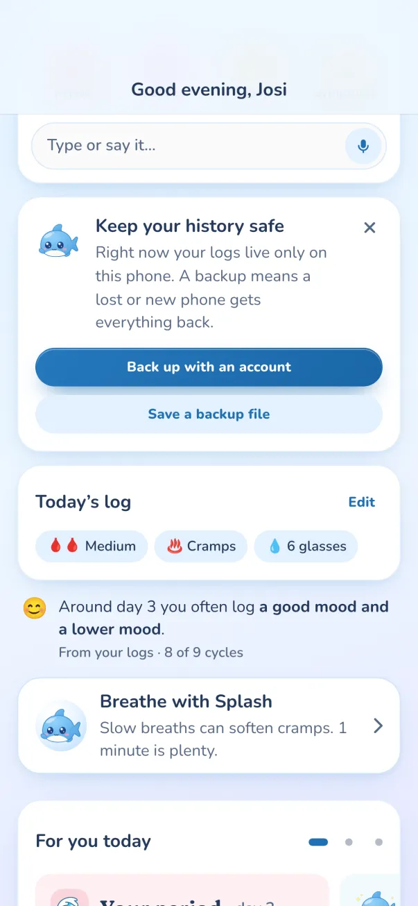 Today: Keep your history safe, with Back up with an account and Save a backup file